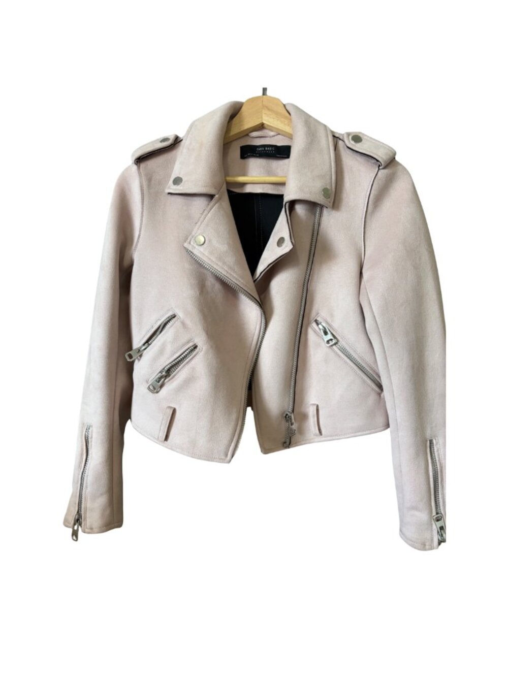 Zara Basic Blush Pink Faux Suede Moto Jacket Size S - Picture 2 of 5